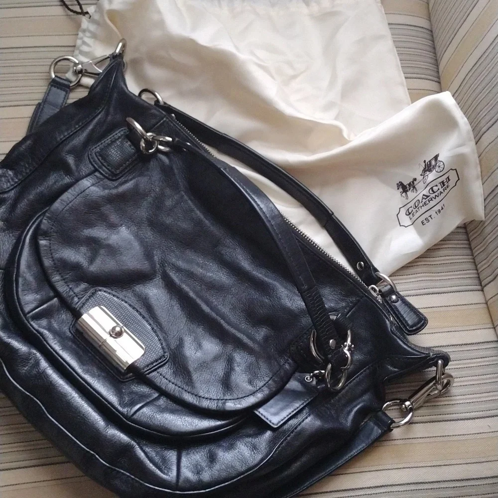 Coach,Black Leather Shoulder and Crossbody Bag